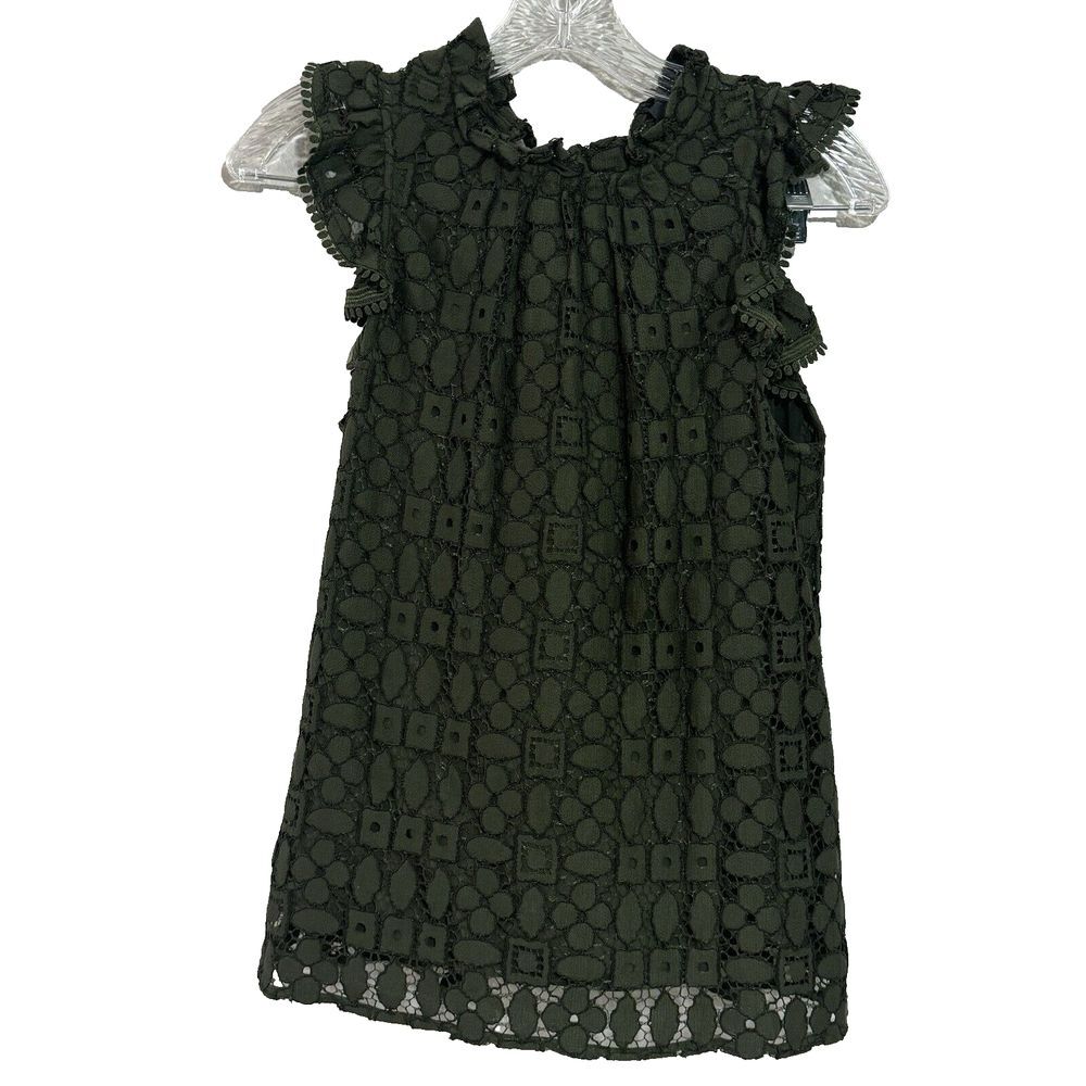 MAEVE BY‎ ANTHROPOLOGIE SZ 2 GREEN LACE OVERLAY TANK WITH RUFLES